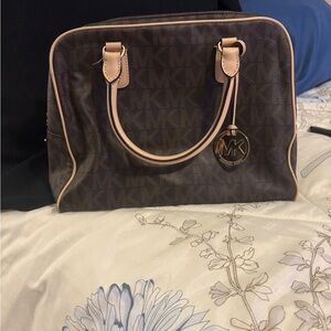 Michael Kors Dark Brown Satchel with Tan Accents